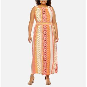 Size 1X 16 NEW‎ MIXED PRINT KEYHOLE HALTER MAXI DRESS Summer Vacation PLUS SIZE